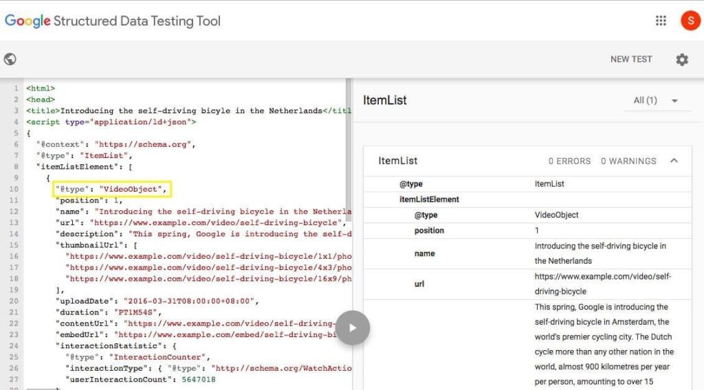 The Google Structured Data Testing TOol