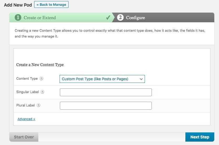 Naming a new custom post type in pods