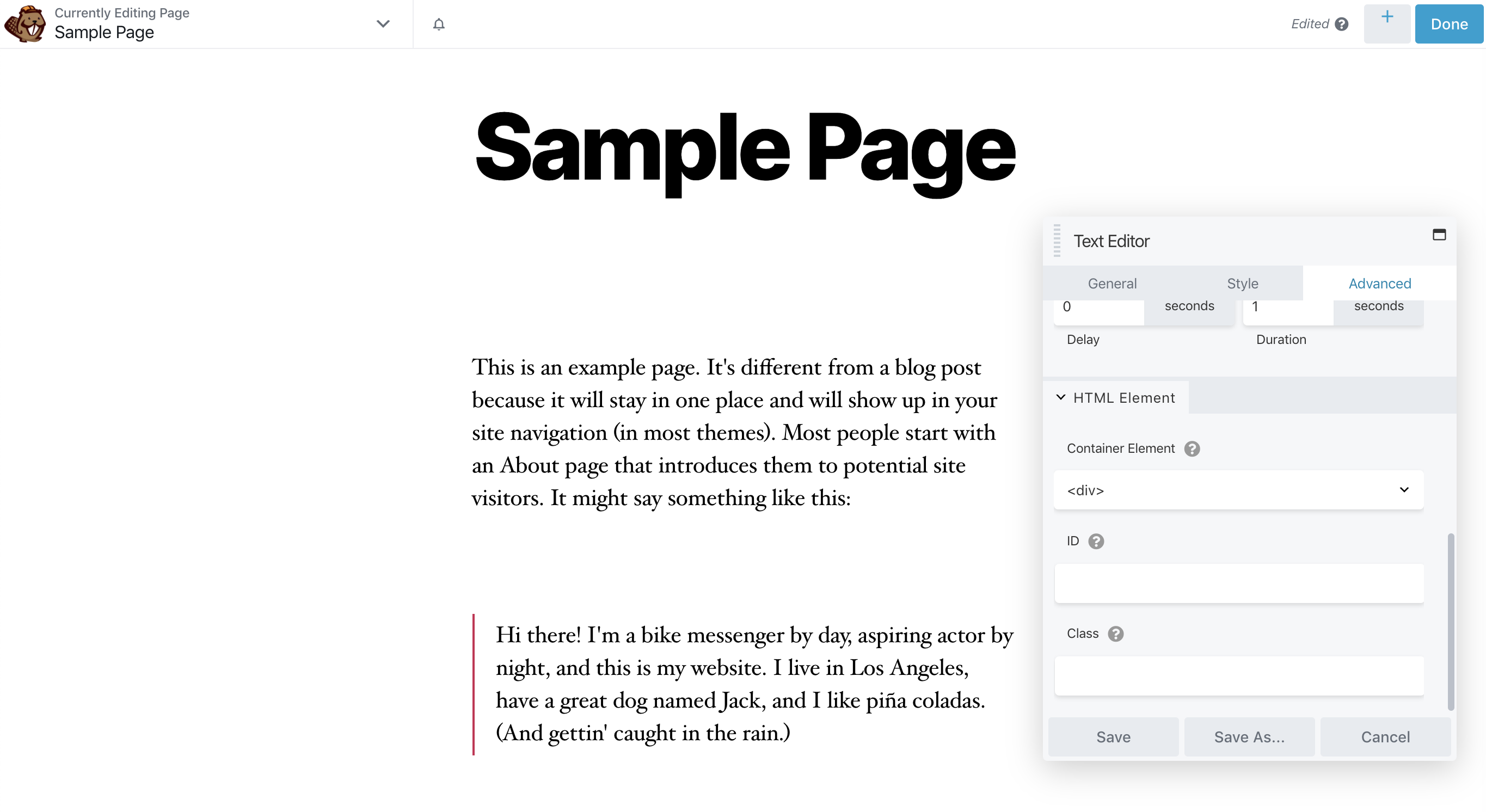 The Beaver Builder Advanced module settings.