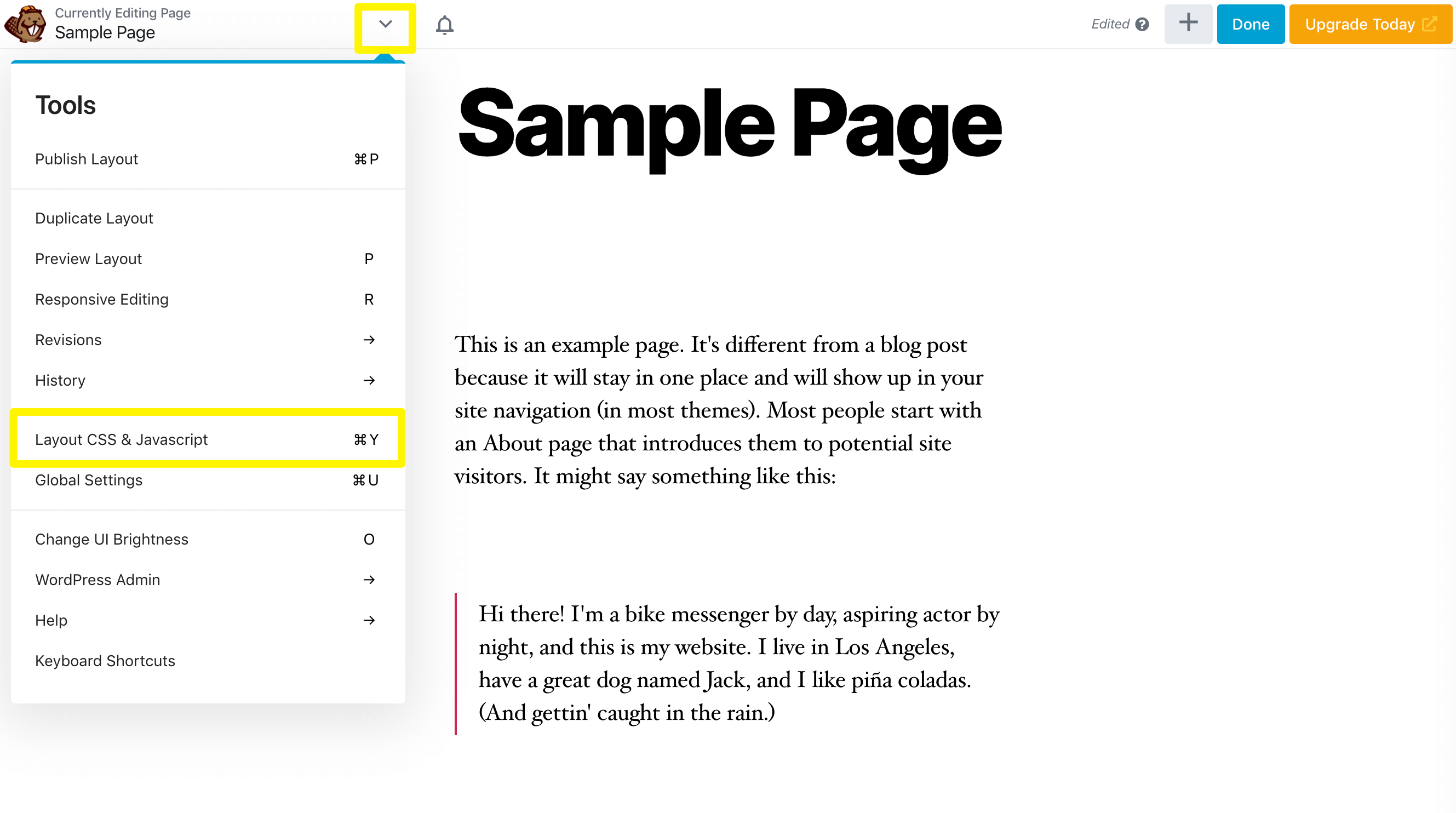 The Beaver Builder Tools menu.