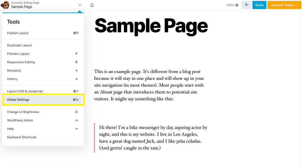 The Beaver Builder Global CSS settings.
