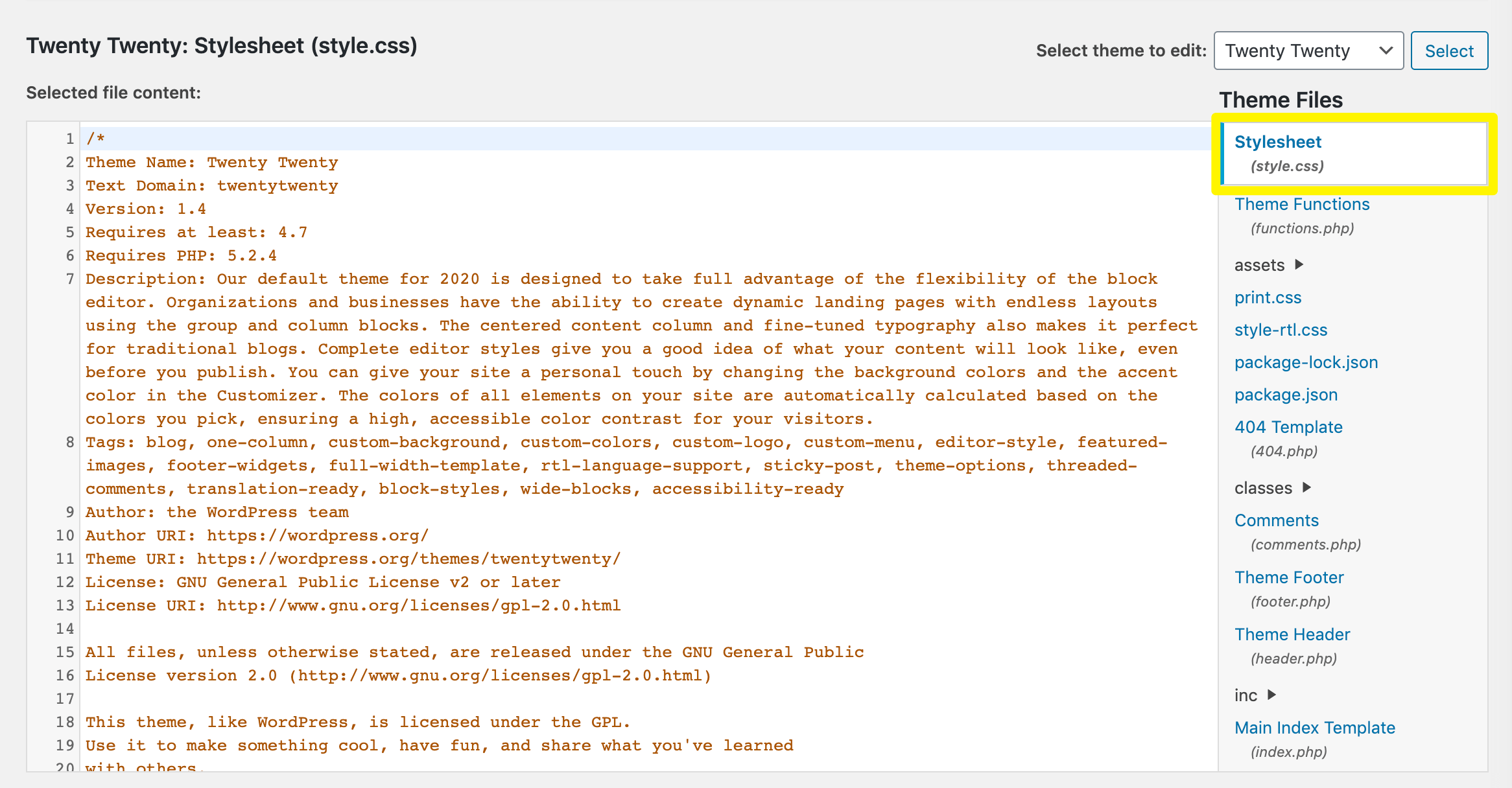 The WordPress Theme Editor.