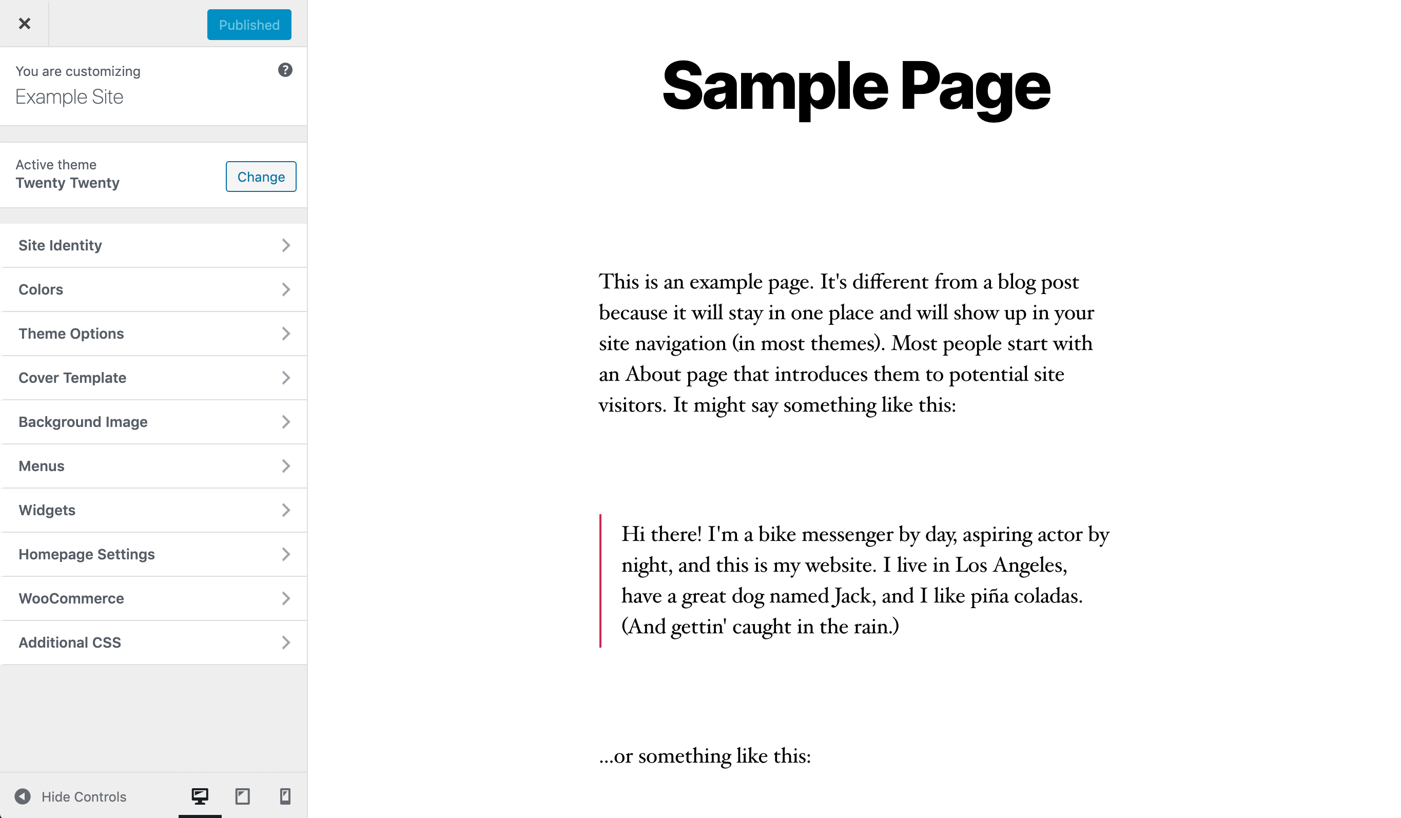 The WordPress Customizer.