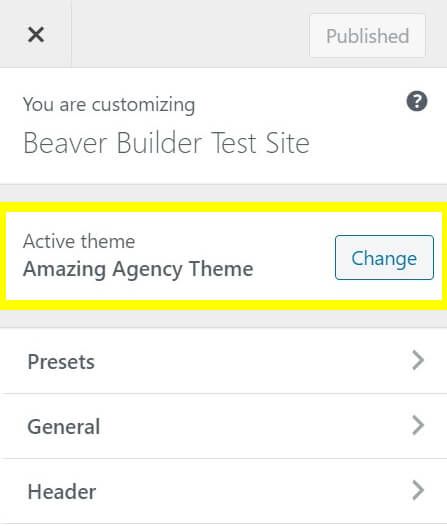 The Beaver Builder theme after being white-labeled.