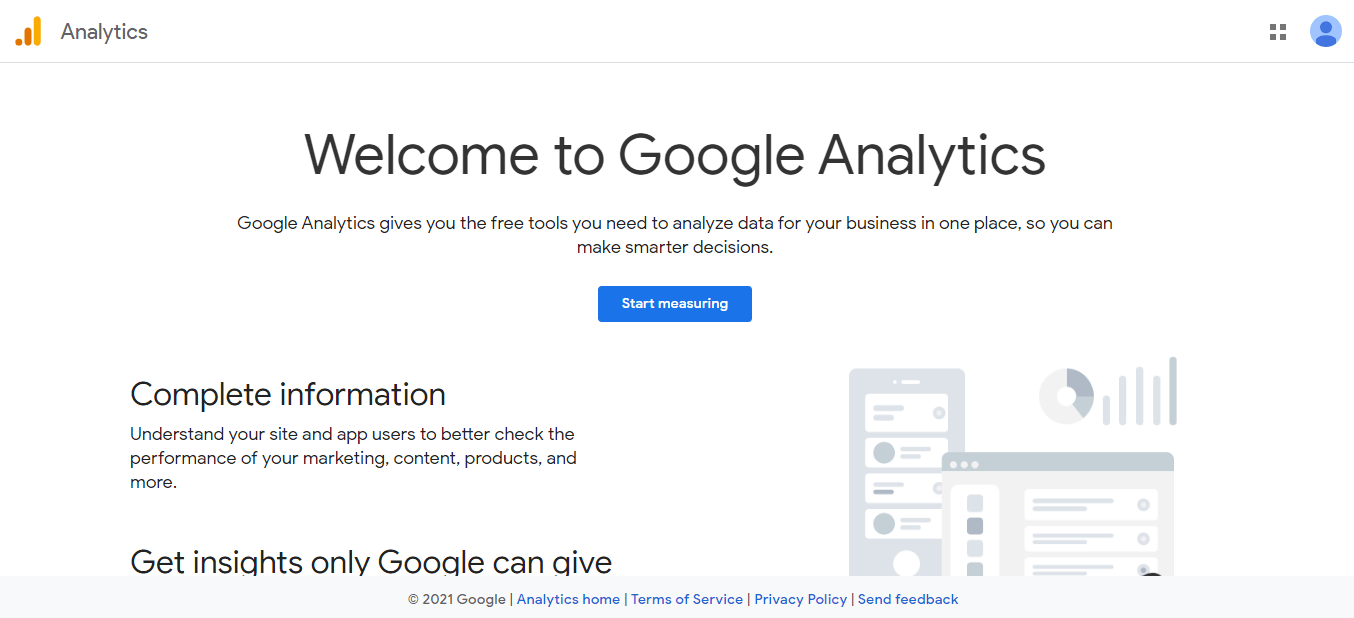 The Google Analytics homepage.