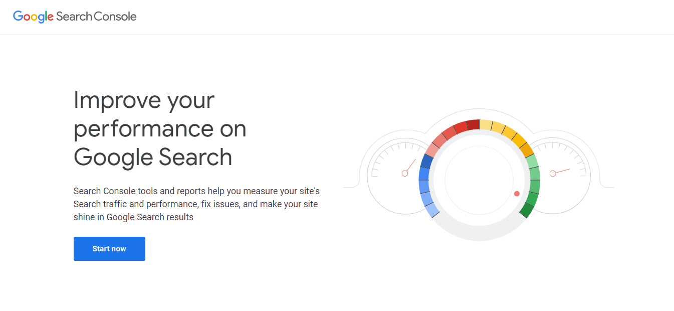 The Google Search Console homepage.