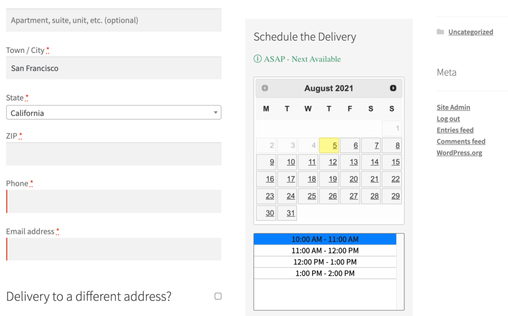 Additional delivery settings.