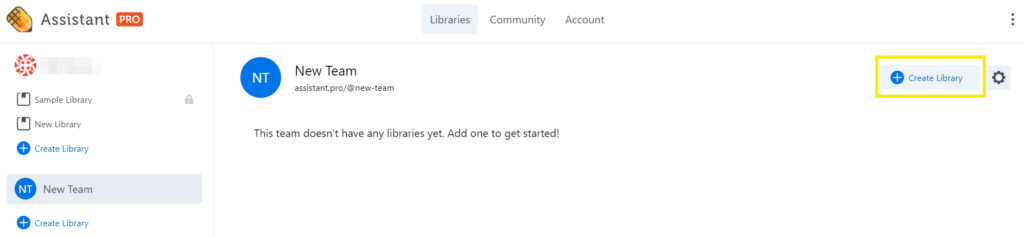 Creating a team library on Assistant Pro