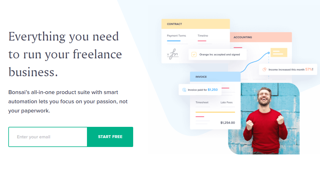 The homepage for Bonsai, a contract service.