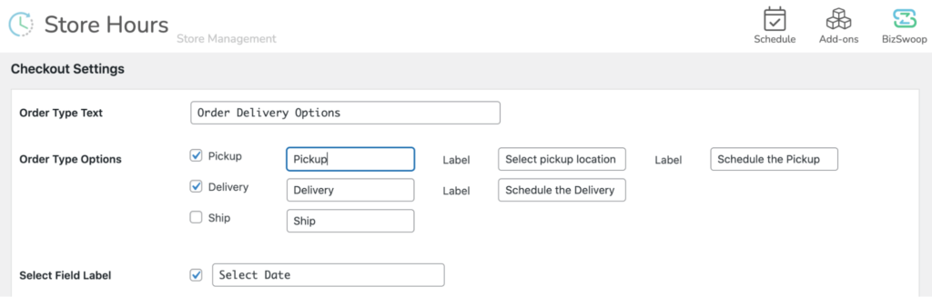 The Checkout Settings section.