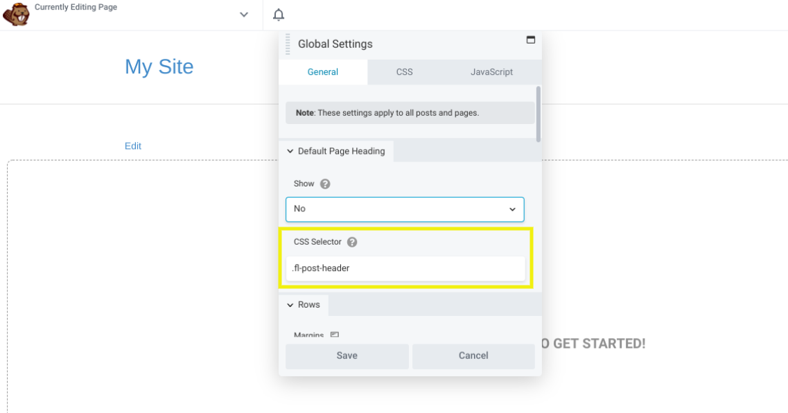 The CSS Selector setting in Beaver Builder.