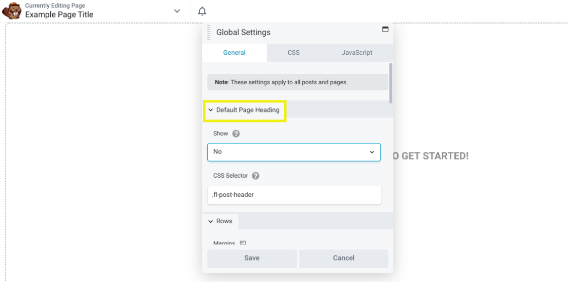 The Default Page Heading section in Beaver Builder.