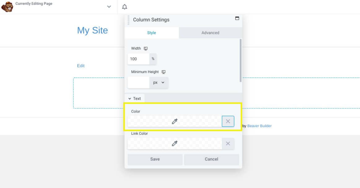 The Beaver Builder Color field.