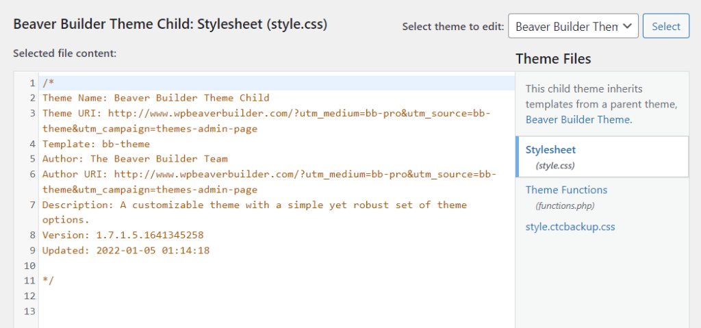 Editing a Beaver Builder child theme