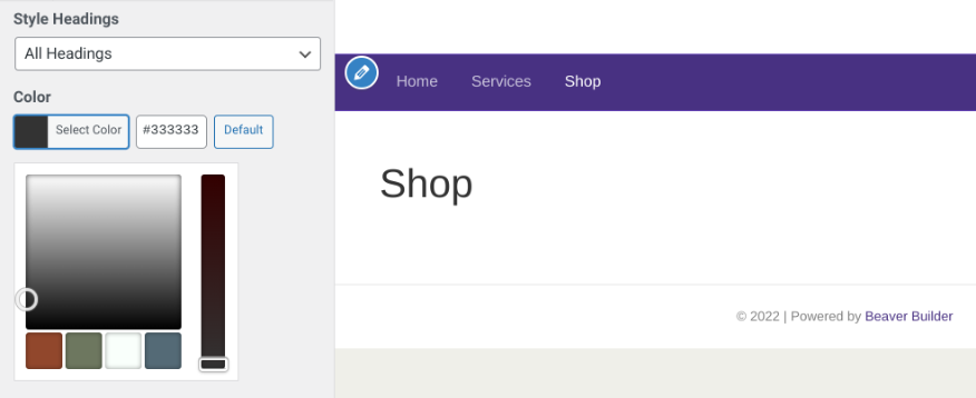 The updated color presets in the WordPress Customizer.