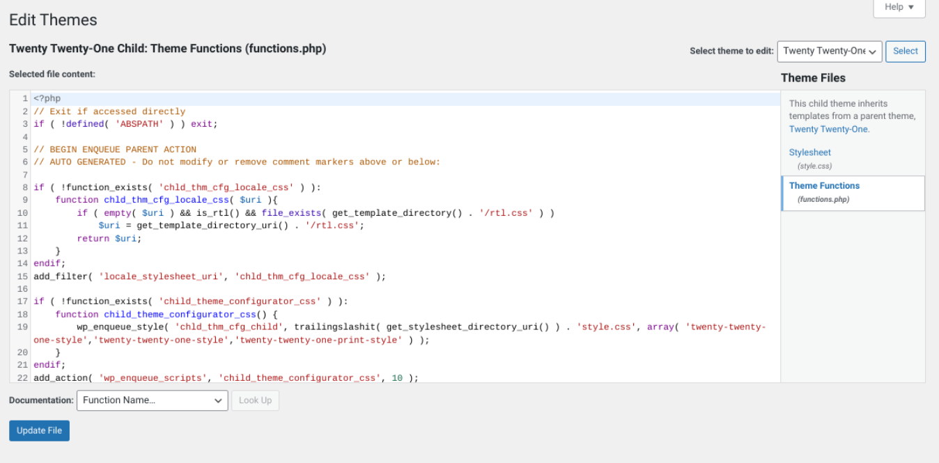 The WordPress Theme Editor.