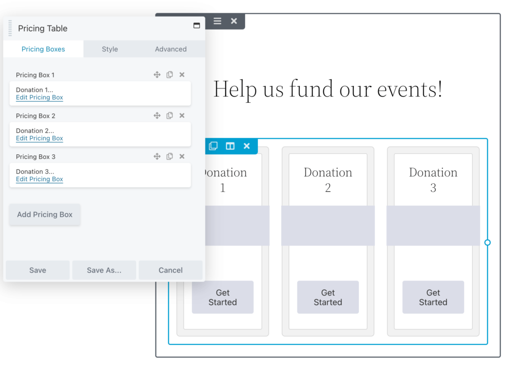 Pricing table module