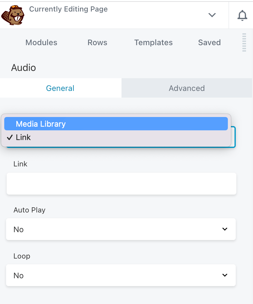 The General tab for the Audio module. 