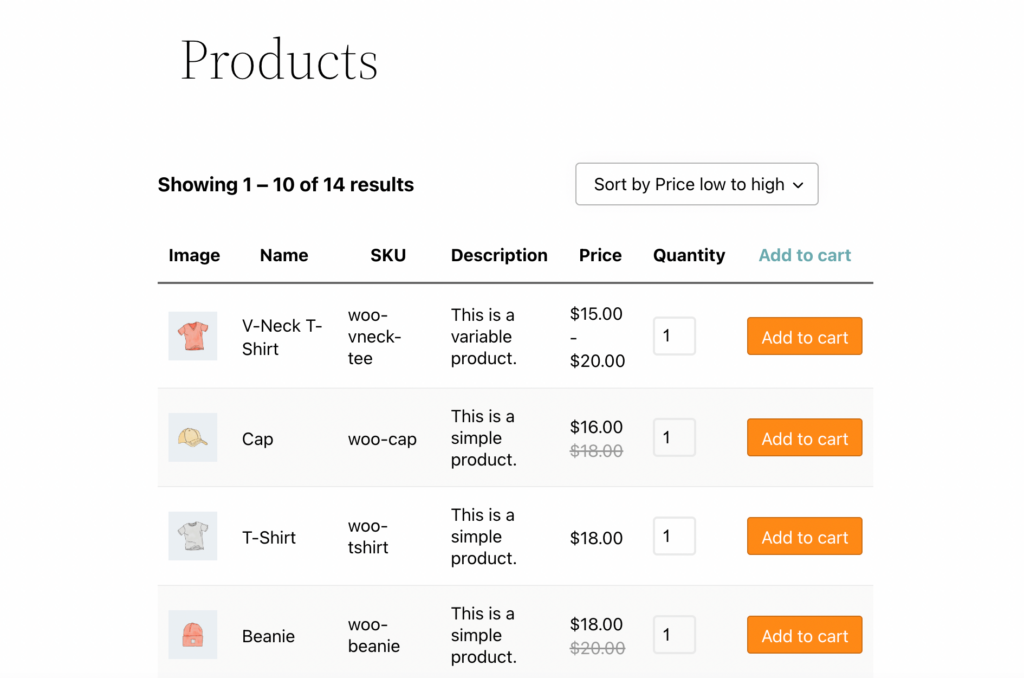 WooCommerce order form example. 