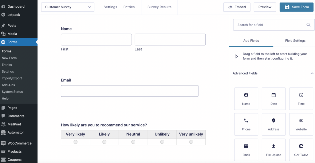 Advanced Fields on Gravity Forms 
