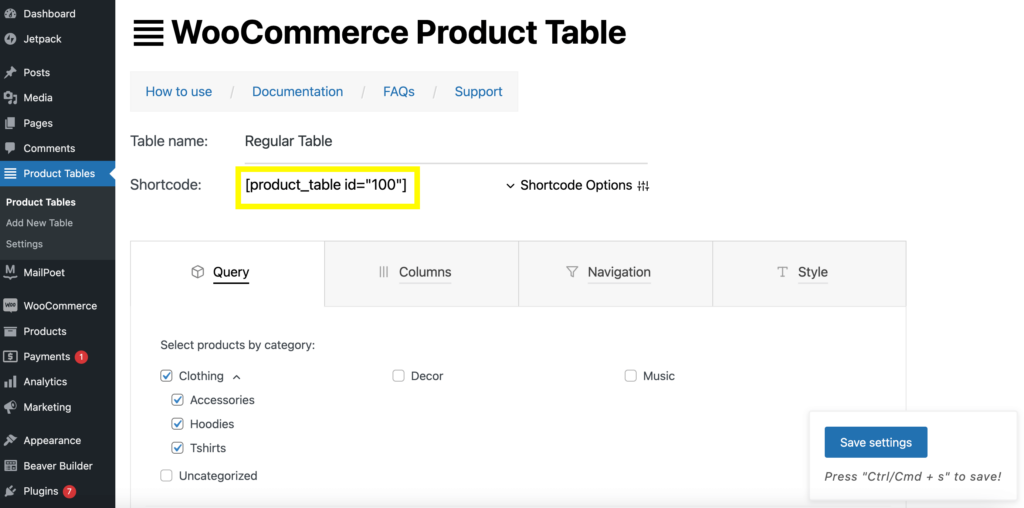 WooCommerce Product Table shortcode. 