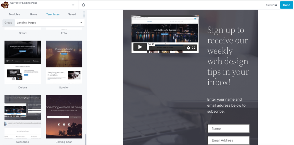 The Subscribe template for the Beaver Builder page builder. 