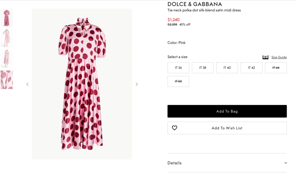 The Outnet product page. 