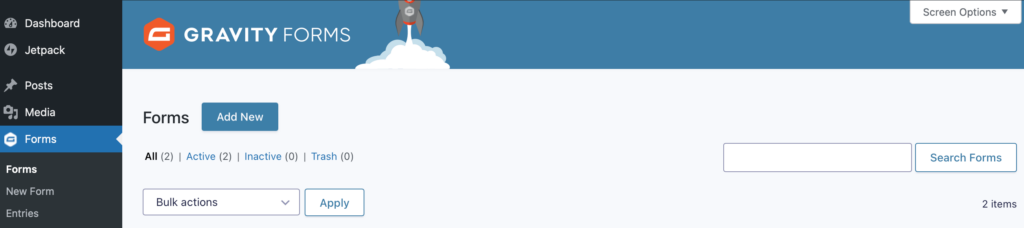Add a new form on Gravity Forms 