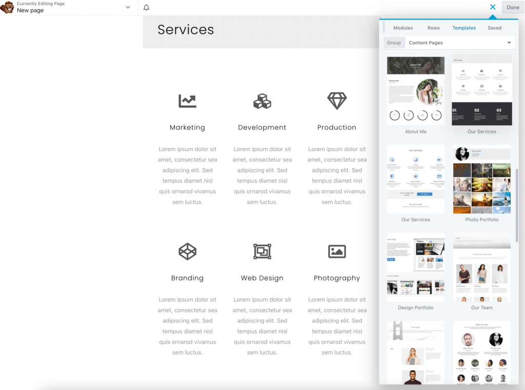 Content page templates