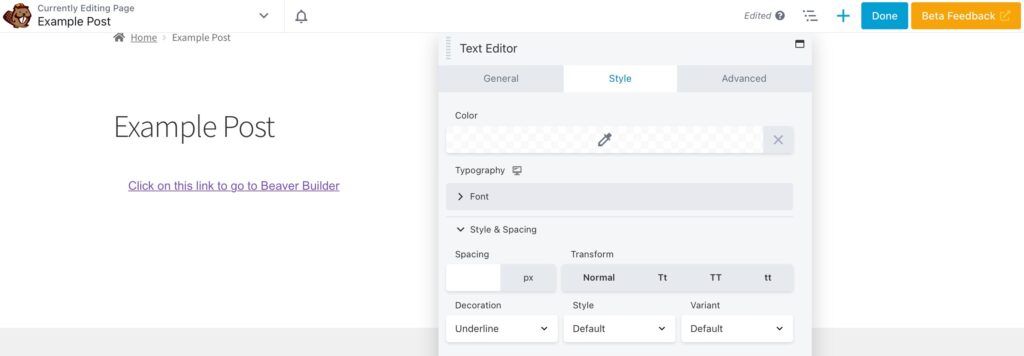 Demonstration of how to change links in Beaver Builder