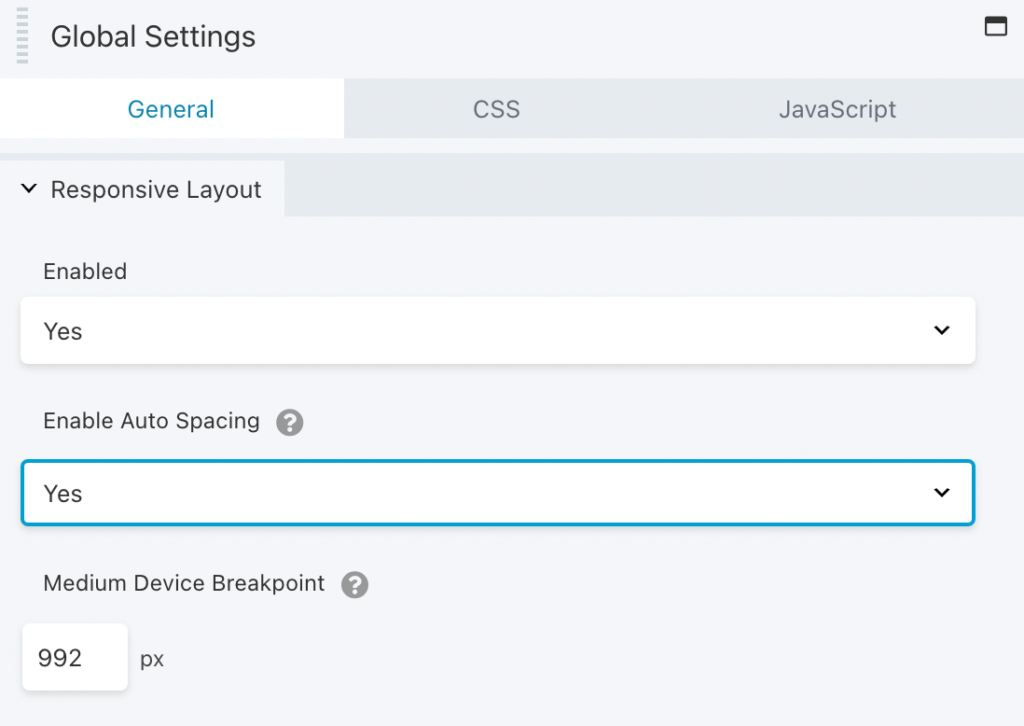 Responsive Layout settings