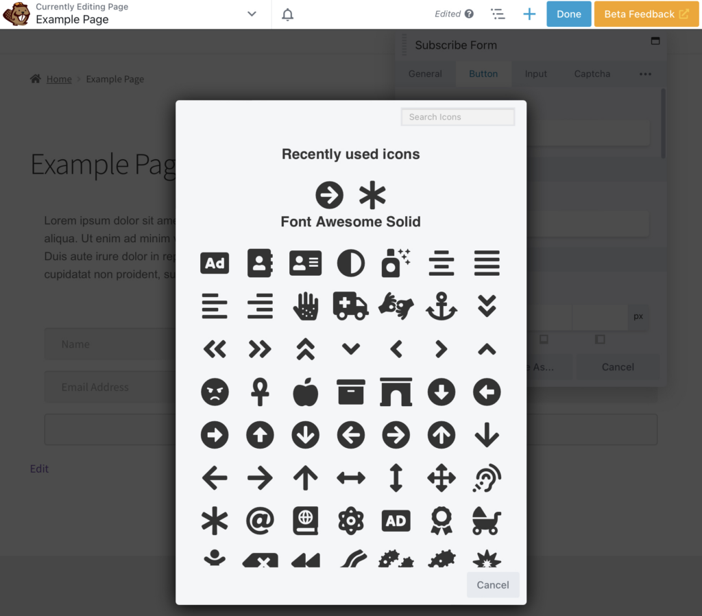 Button icons in Beaver Builder. 