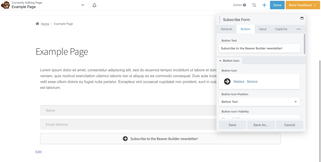 A CTA button in Beaver Builder. 