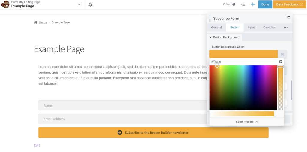 Changing the button color for our email list
