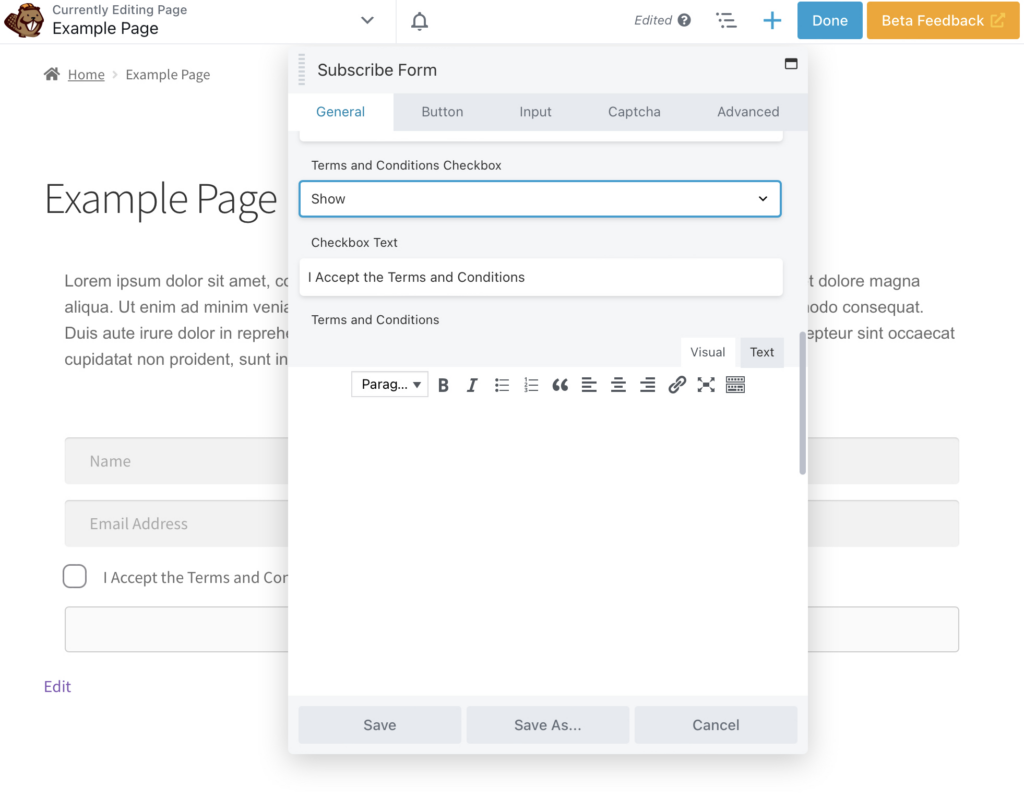 Adding terms and conditions to our email list