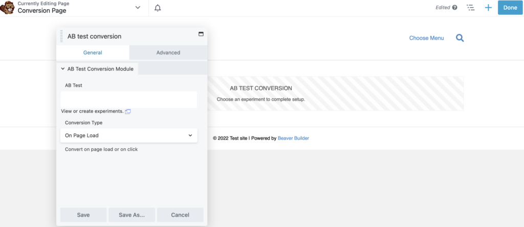 AB test conversion settings