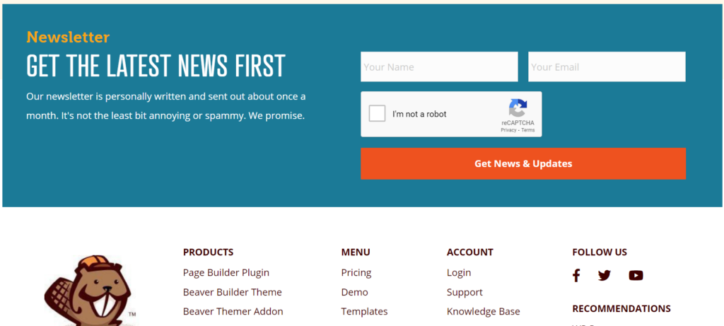 Beaver Builder signup form.