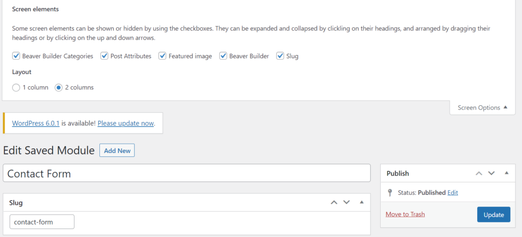 The slug for a Contact Form module.
