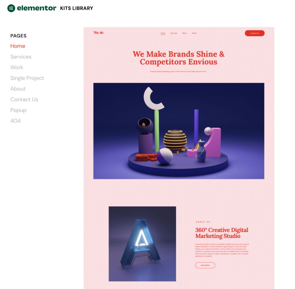 Elementor template kit