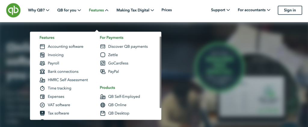 Example of a mega menu with icons