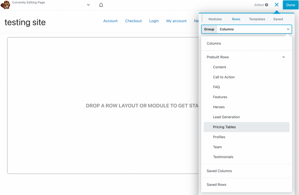 Beaver Builder prebuilt rows