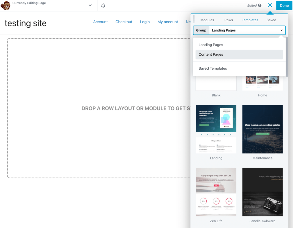Content page templates