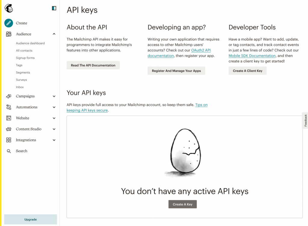 Create Mailchimp API key