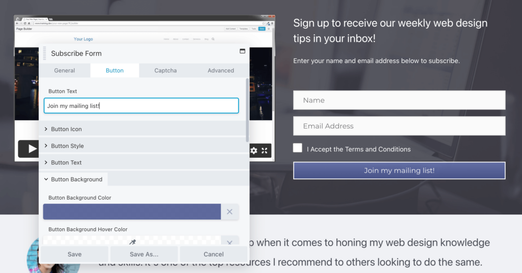 Beaver Builder subscribe form module customize subscribe button