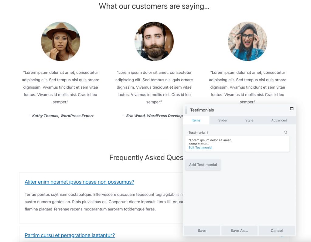 Edit customer testimonials