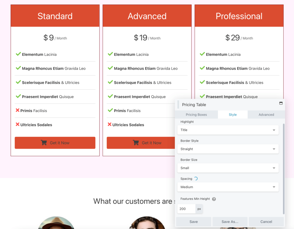 Highlight pricing title