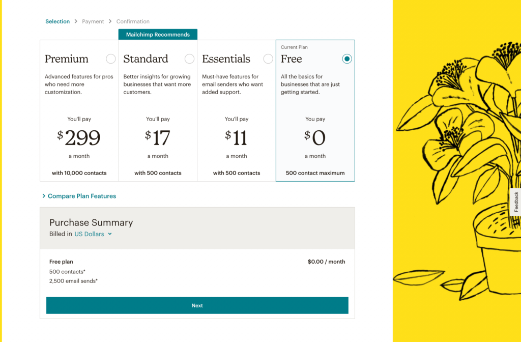 Select Mailchimp plan