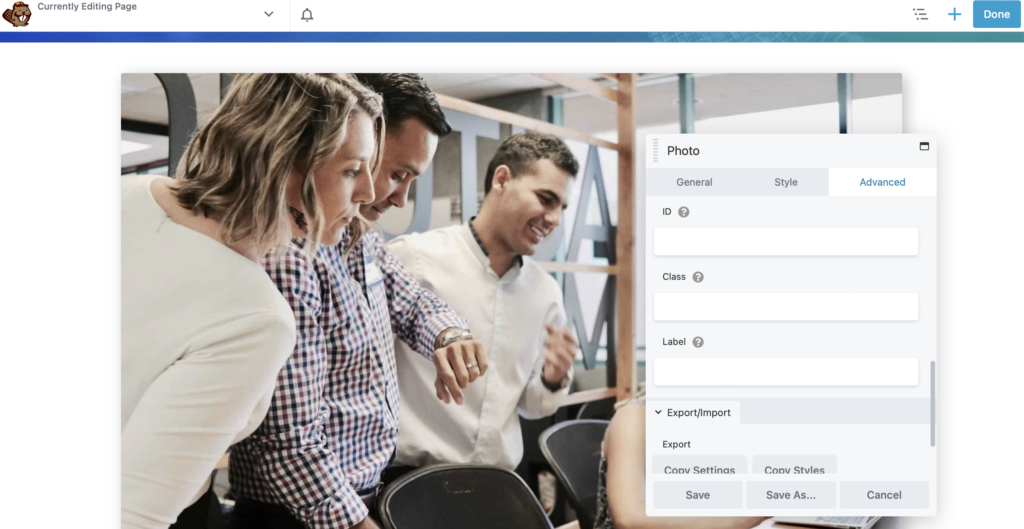 Beaver Builder advanced settings for CSS