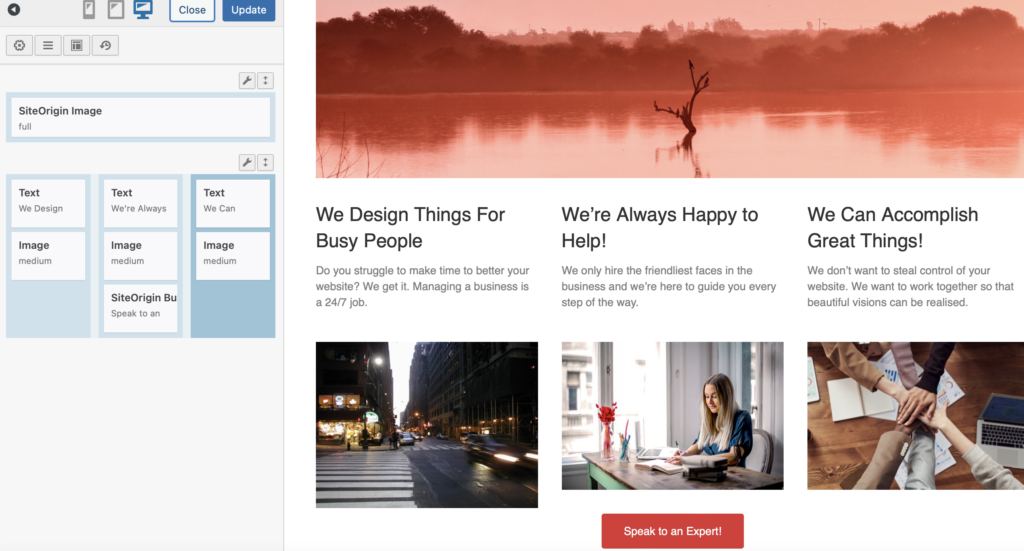 SiteOrigin front end editing