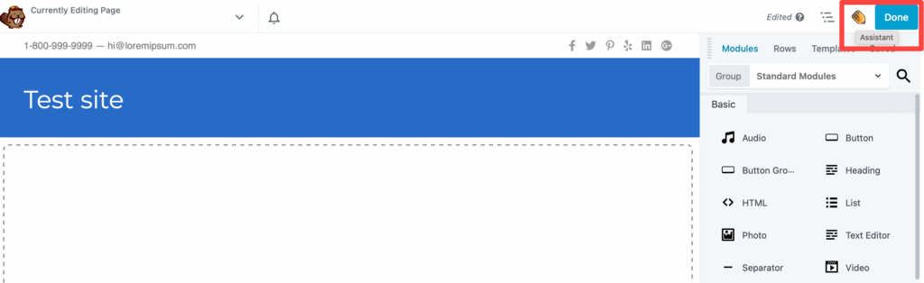 The Assistant icon within the Beaver Builder editor